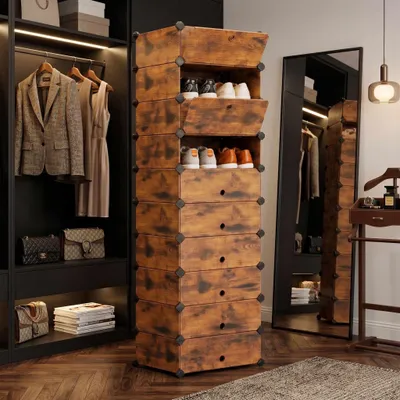 Produktbild von Schuhregal in Holzoptik, 10 Fächer, platzsparend