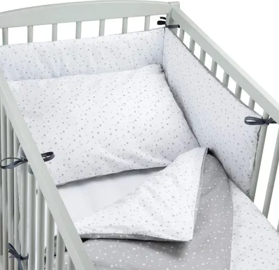 Obrázok produktu pre Pepi 4-dielna súprava posteľnej bielizne do detskej postieľky 60_120 s priliehavým prestieradlom a bočnou ochranou Grey Galaxy