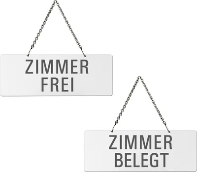 Produktbild von Hängeschild | Wendeschild Zimmer frei / belegt | Melamin weiß | Format 175x65 mm
