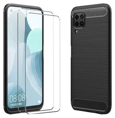 Produktbild von 2in1 Schutz Cover Set für das Huawei P20 besteht aus 2x 9H Glas Folie Display Schutzfolie und 1x Silikon Case Schutzhülle - Hülle in Schwarz