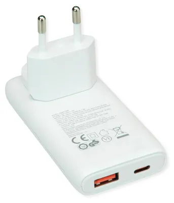 Obrázek produktu pro Nabíječka VALUE USB s eurozástrčkou a americkou zástrčkou, 2 porty typu A a C, 65 W