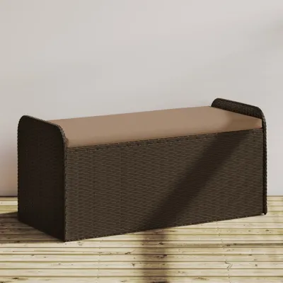 Produktbild von vidaXL Lavice s úložným prostorem a polštáři Hnědá 115x51x52 cm Polyratanová lavice