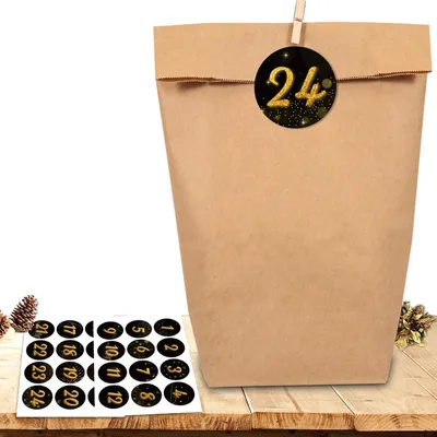Produktbild von Adventskalender zum Befüllen, 24 Kraftpapier Tüten, DIY Weihnachtskalender Set mit Zahlen-Stickern