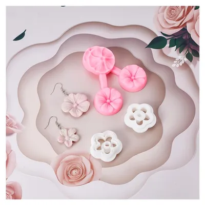 Produktbild von 4 Stück Blumen-Polymer-Ton-Ausstechformen Für Ohrring-Schmuck,Polymer Clay Cutter,Mini-Blumen-Tonschneider-Formwerkzeuge Für Baumelnde Ohrstecker, Schmuckherstellung