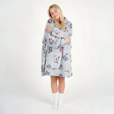 Obrázek produktu pro Velmi měkký župan Lazy Robe Grey Cats 100 cm župan