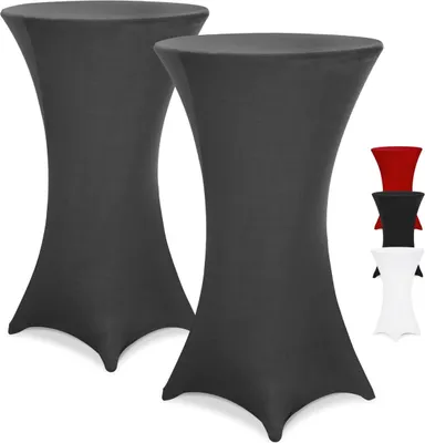 Produktbild von DETEX® Stehtisch Hussen Ø 70-75cm Grau 2er Set Rund 30°C Waschbar Verstärkte Standfüße Knitter- & Bügelfrei Stretch Stehtischhusse Tisch Überzug Cover
