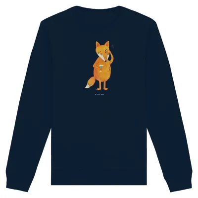 Produktbild von Mr. & Mrs. Panda Baumwoll Pullover Fuchs Lord Größe XS - French Navy - Geschenk, Neugierig, Sweater, Sweatshirt, Cocktail, Pulli, Spruch Lustig, Monokel, Motivation