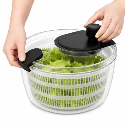 Produktbild von Große Salatschleuder 4L manuell, 2-in-1 Salat Spinner mit Kurbel, rutschfest, schnelle Salat Trocknung für Küche Haushalt Meal Prep