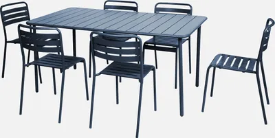 Produktbild von sweeek - Gartentisch aus Stahl mit 6 Stühlen - Marineblau