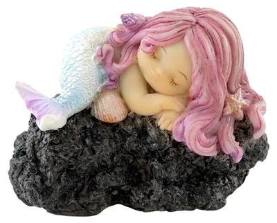 Produktbild von Miniaturfigur für Feengarten und Terrarium, schlafende kleine Meerjungfrau auf einem Felsen