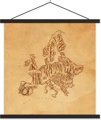 Produktbild von MuchoWow® Textilposter Karte - Europa - Vintage - Braun 40x40 cm mit schwarzem Rahmen - Fotos