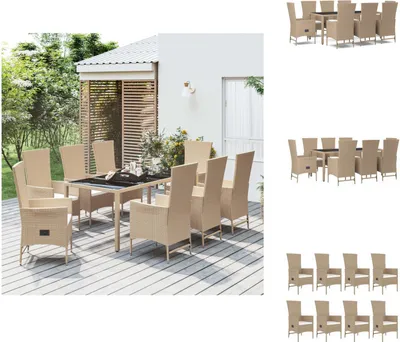 Produktbild von vidaXL 9-tlg. Garten-Essgruppe mit Kissen Beige Poly Rattan -  Gartenstühle