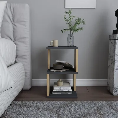Produktbild von Skye Decor, Moderne Nachttisch, Anthrazit und Eiche, 29,6 x 29,6 x 49,4 cm | 100% melaminbeschichtete Spanplatte, 18 mm dick | Stilvolles und funktionales Design für Ihr Schlafzimmer.