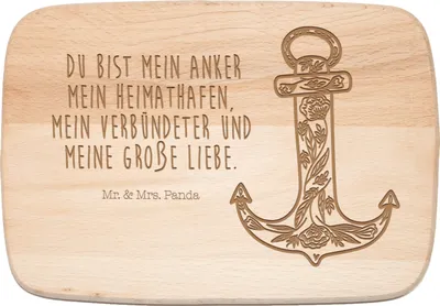 Produktbild von Mr. & Mrs. Panda Schneidebrett Anker Blau - Transparent - Geschenk, Lustige Sprüche, schneidbrett, Holzbrett, Frühstücksbrettchen, massivholzbrett, Frühstücksbrett