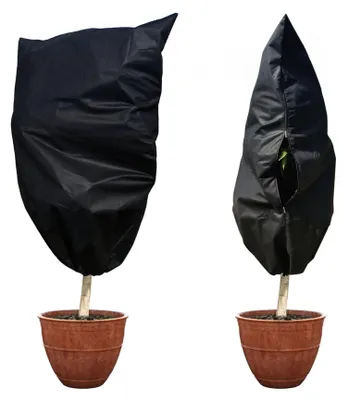 Image de Housse de protection hivernale en deux parties pour plantes, noire, 180 x 120 cm, protection antigel pour plantes, housse de protection hivernale pour oliviers, palmiers, plantes en pot, pour l'extérieur