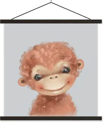 Produktbild von MuchoWow® Textilposter Dschungel - Affe - Grau 40x40 cm mit schwarzem Rahmen - Fotos