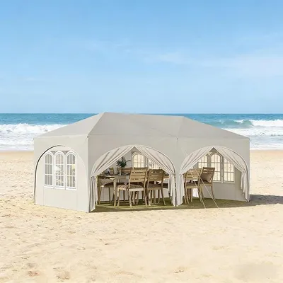 Produktbild von Pavillon 3x6m wasserdicht stabil mit 6 Seitenwänden, höhenverstellbarer Sonnenschirm, Pop-up Faltpavillon UV-Schutz 50+ für Garten, Terrasse, Camping & Party