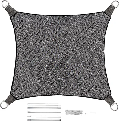 Produktbild von Sonnensegel Quadratisch wasserdurchlässig Dunkelgrau 25m² mit Stangenset