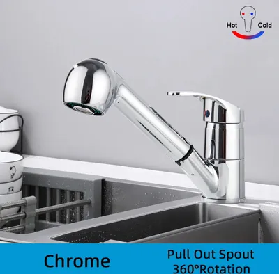 Zdjęcie produktu dla Obrotowa bateria zlewozmywakowa 360° z wyciąganą wylewką strumieniową chromowany kran, chrom