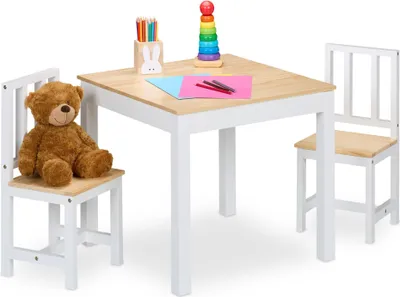 Produktbild von Kindertisch- und Stuhlset - 3-teiliges Innenmöbelset aus Holz