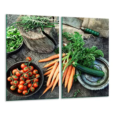Produktbild von Herdabdeckplatten 2 teilig 30x52 Glaskeramikfeld Abdeckung Glas Gemüse