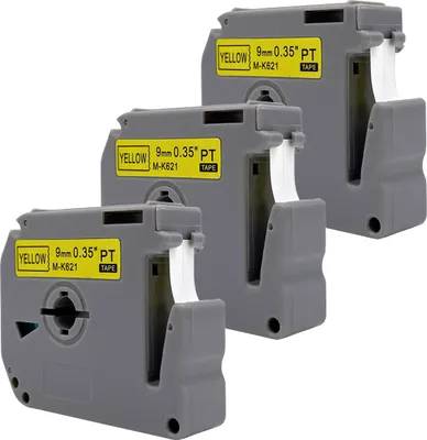 Produktbild von DULA Etikettenband - Kompatibel mit Brother P-Touch M-K621 - 3 Stück - Schwarz auf gelb - 9mm x 8m