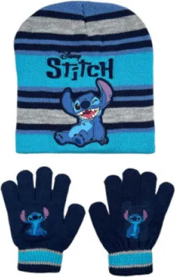 Produktbild von Disney Lilo und Stitch Kinder 2tlg Set Wintermütze Handschuhe Gr.54 – Blau / 54