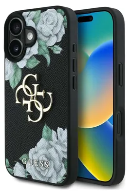 Obrázok produktu pre Guess – Hardcase 4G Grained Roses Big Logo – ochranný kryt pre iPhone 16 – čierny