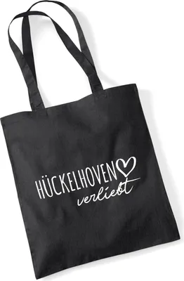 Produktbild von Huuraa Jutebeutel Hückelhoven verliebt 10 Liter Black Baumwolle Tasche Geschenkidee