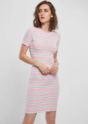 Produktbild von Urban Classics Kleid Ladies Stretch Stripe Dress Girlypink/Oceanblue-M
