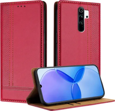 Obrázek produktu pro Pouzdro na mobilní telefon pro Xiaomi Redmi Note 8 Pro kožené flipové ochranné pouzdro s funkcí stojánku červené