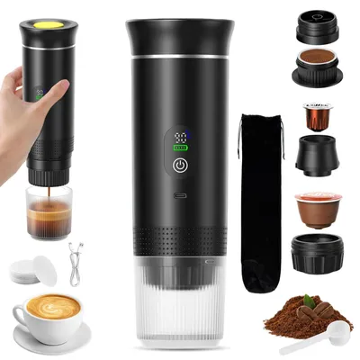 3-in-1 Espressomaschine, tragbar, 12 V, für Kapseln & Kaffeepulver, schwarz