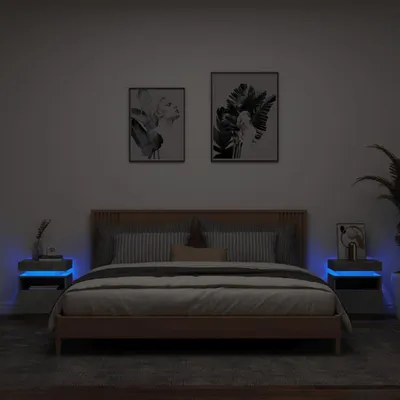 Produktbild von vidaXL Nachttische mit LED-Leuchten 2 Stk. Betongrau 40x39x48,5 cm