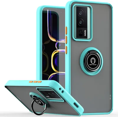 Produktbild von Xiaomi Poco F5 Pro Hülle, Ring Halter Ständer Matte TPU Rahmen Stoßfest Schutzhülle für Xiaomi Poco F5 Pro /Redmi K60/K60 Pro Hellblau