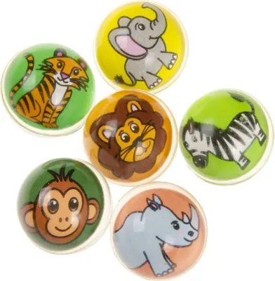 Produktbild von 5er Set Flummis Dopsball , Wilde Tiere, ca. Ø 30 mm Gummiball Hüpfball Springball Flummi Tombola Mitgebsel Party Elefant, Tiger, Nashorn, Löwe, Zebra