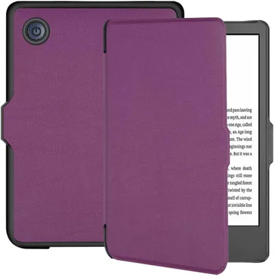 Imagen del producto de Funda para lector electrónico, fabricada en cuero sintético, compatible con Kobo Clara 2E, color lila, ideal para proteger el dispositivo durante los viajes