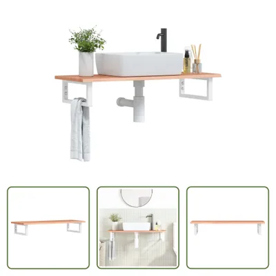 Image de The Living Store Plan de toilette avec support Acier et bois massif Chêne