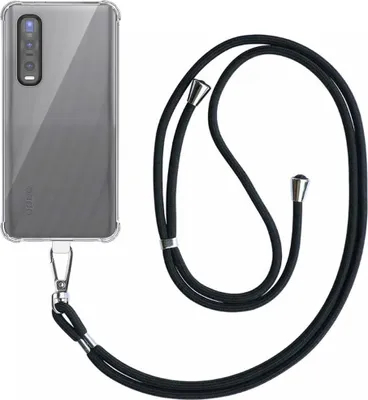 Immagine prodotto di Custodia per telefono adatta a Oppo Find X2 Pro trasparente antiurto con cavo telefonico universale staccabile - Custodia Backcover in silicone antiurto con cordino - Smartphonics