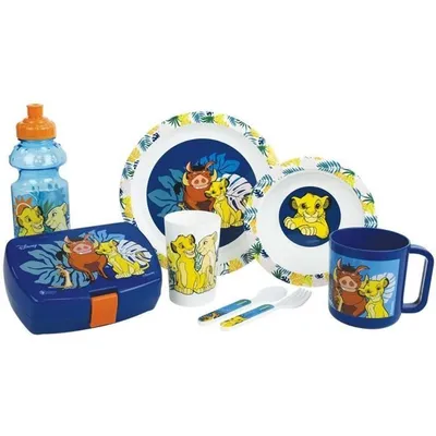 Zdjęcie produktu dla Zestaw Naczyń Dziecięcych Król Lew Disney, 7 elementów, Talerz, Kubek, Bidon, Lunchbox, Sztućce FUN HOUSE