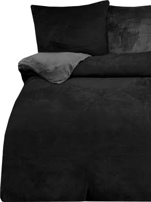 Produktbild von Teddy Plüsch Bettwäsche 135x200 cm Winter Uni schwarz anthrazit Flausch Fleece