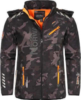 Produktbild von Geographical Norway Herren Softshell Übergangsjacke Model: G-River, Farbe: Camouflage Schwarz/Orange, Größe S