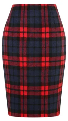 Produktbild von Damen Karierte Bleistiftrock - Wollmischung - Knielang mit Schlitz - Herbst/Winter