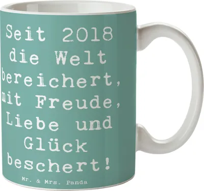 Produktbild von Mr. & Mrs. Panda Teetasse Spruch 2018 Geburtstag - Meeresbrise - Geschenk, Tasse mit, Happy Birthday, Kaffeepott, Becher, liebevoll, Glückwunsch, Liebe, Kaffeetasse