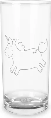Produktbild von Mr. & Mrs. Panda Glas Einhorn Happy 200 ml - Transparent - Geschenk, Fröhlich, Einhörner, Unicorn, Trinkglas, Wasserglas, Longdrinkglas, Tumbler, Cocktailglas, Freude
