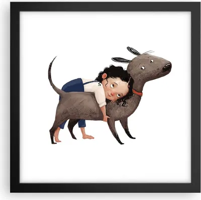 Produktbild von Gerahmtes Poster - Schwarzer Rahmen - Kind Hund Bild - 30x30 cm - Wand Bild - Wanddeko - Wandbilder - Kunstposter - Wandposter - Bilderrahmen - Bilder - Kunstdruck - Wanddekoration - P2BAC30x30-4783