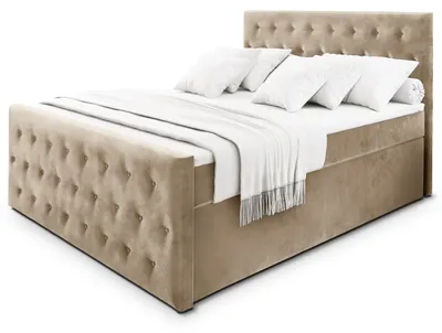 Produktbild von Masseno Boxspringbett FONDI 180x200 cm Komplett-Set mit Bonell Matratze und Topper, Polsterbett mit Bettkästen -Beige, CASABLANCA 04