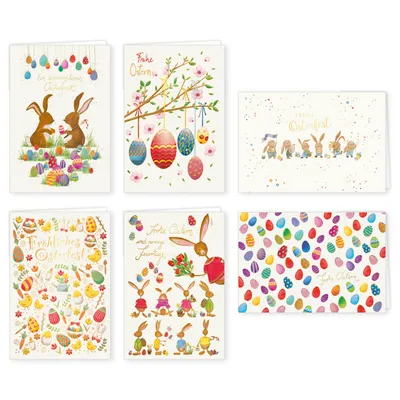Produktbild von PremiumLine Grußkarten Ostern 6 Stück Set inkl. Umschlag Frohe Ostern Osterhase Ostereier 11,5 x 17,5 cm Osterkarten gedruckt auf Naturkarton