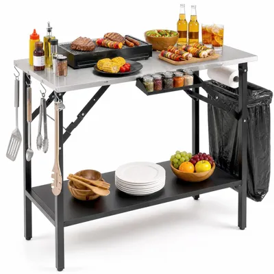 Produktbild von KOMFOTTEU Faltbarer Grilltisch mit Edelstahlplatte, 109 x 55 x 83 cm