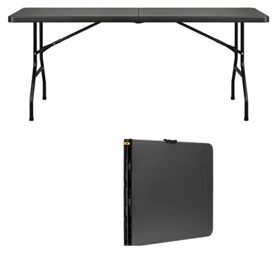 Image de Elzusha - Table pliante pour camping, noire, 180x70x74 cm - Résistante aux intempéries, avec poignée de transport
