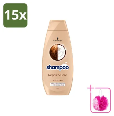 Zdjęcie produktu dla 15 szamponów Schwarzkopf Repair & Care do włosów z uszkodzeniami – 400 ml – zestaw ekonomiczny – 15 sztuk